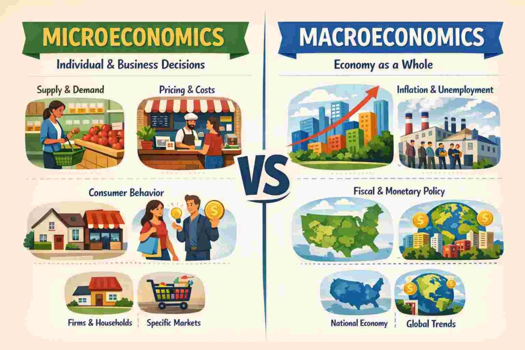 अर्थशास्त्र म्हणजे काय = सूक्ष्म विरुद्ध स्थूल अर्थशास्त्र